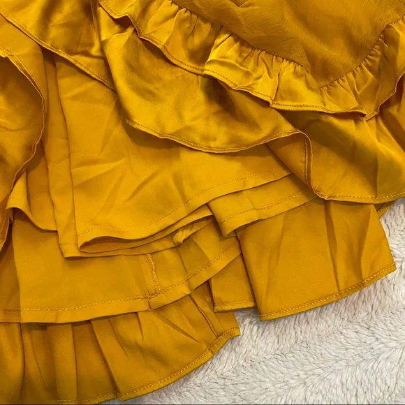 NWOT ASOS Design Mustard Yellow Mini V-Neck Ruffle Dress 12 - Picture 9 of 15